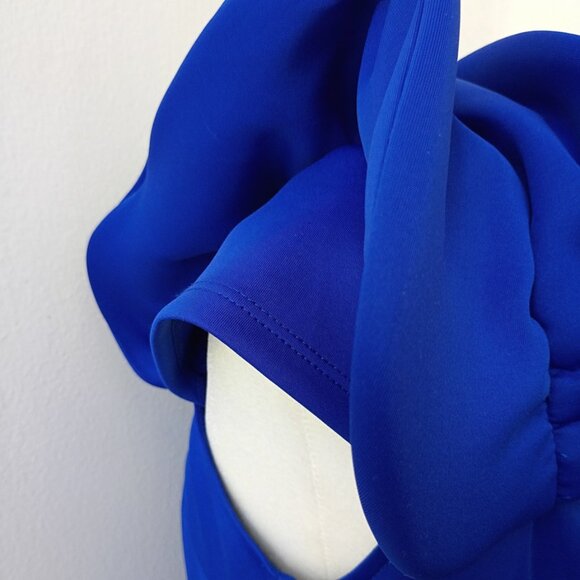 CQ by CQ Royal Blue Structured One shoulder Ruffled Midi Dress | Size S - Picture 4 of 9
